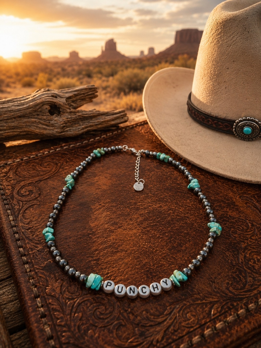 PUNCHY Letter Bead Turquoise Accent Necklace - Women's Jewelry